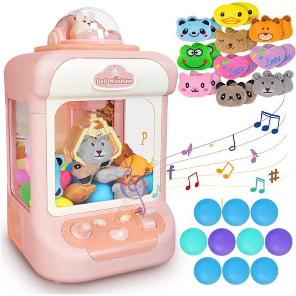Claw Machine with Music, Mini Vending Machine with 20 Plush Toys for 3+ Kids